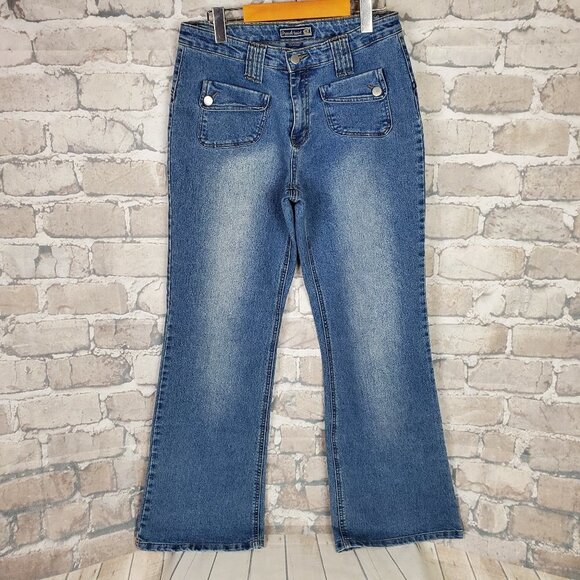 French Twist  Flare High Waist Jean Front Patch Pocket Size 10 Medium Wash - Picture 1 of 11